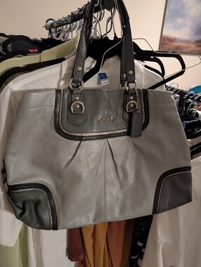 Coach Gray Leather Tote with Dark Trim